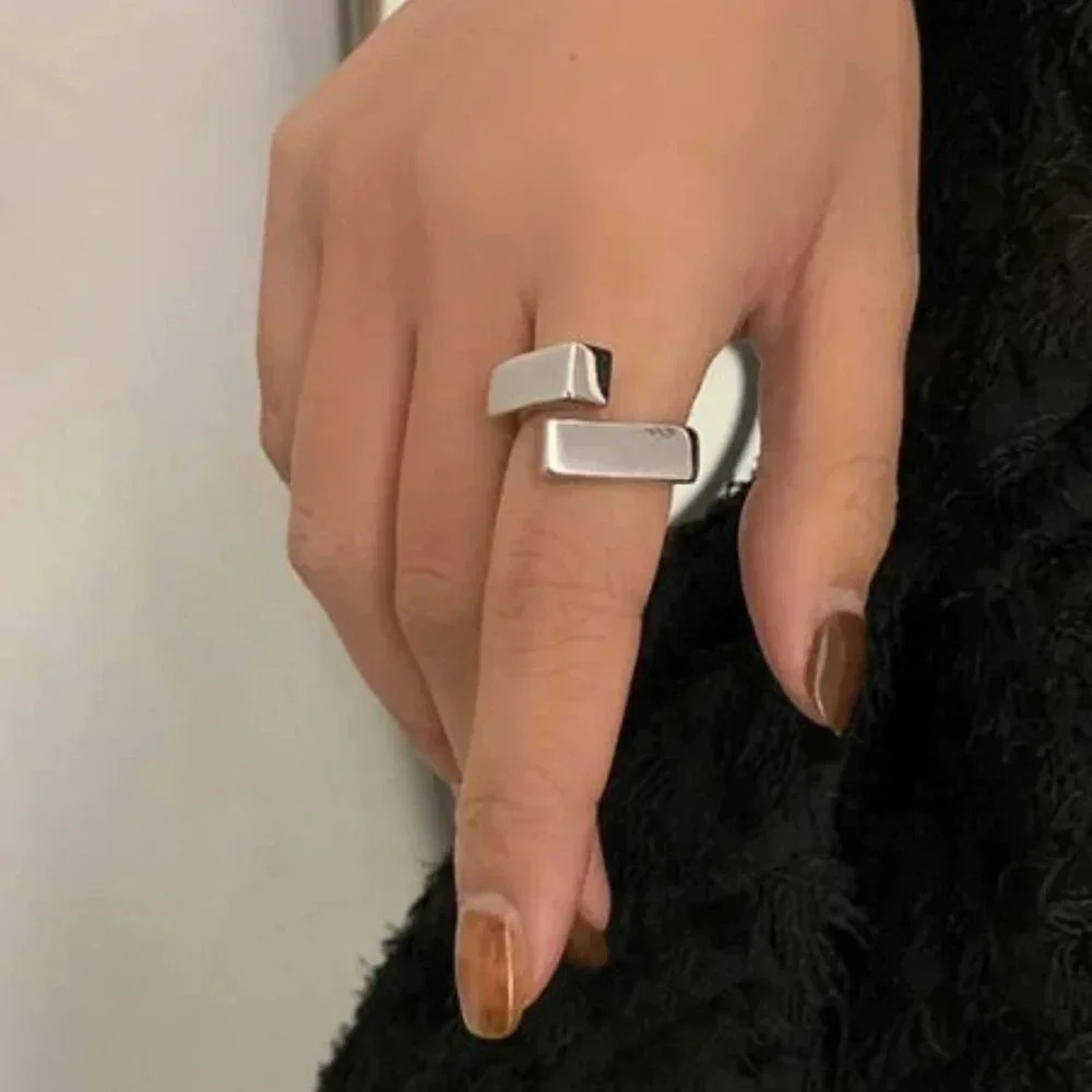 Minimalist 925 Sterling Silver Minimalist Bar Ring Statement Wide Ring Band